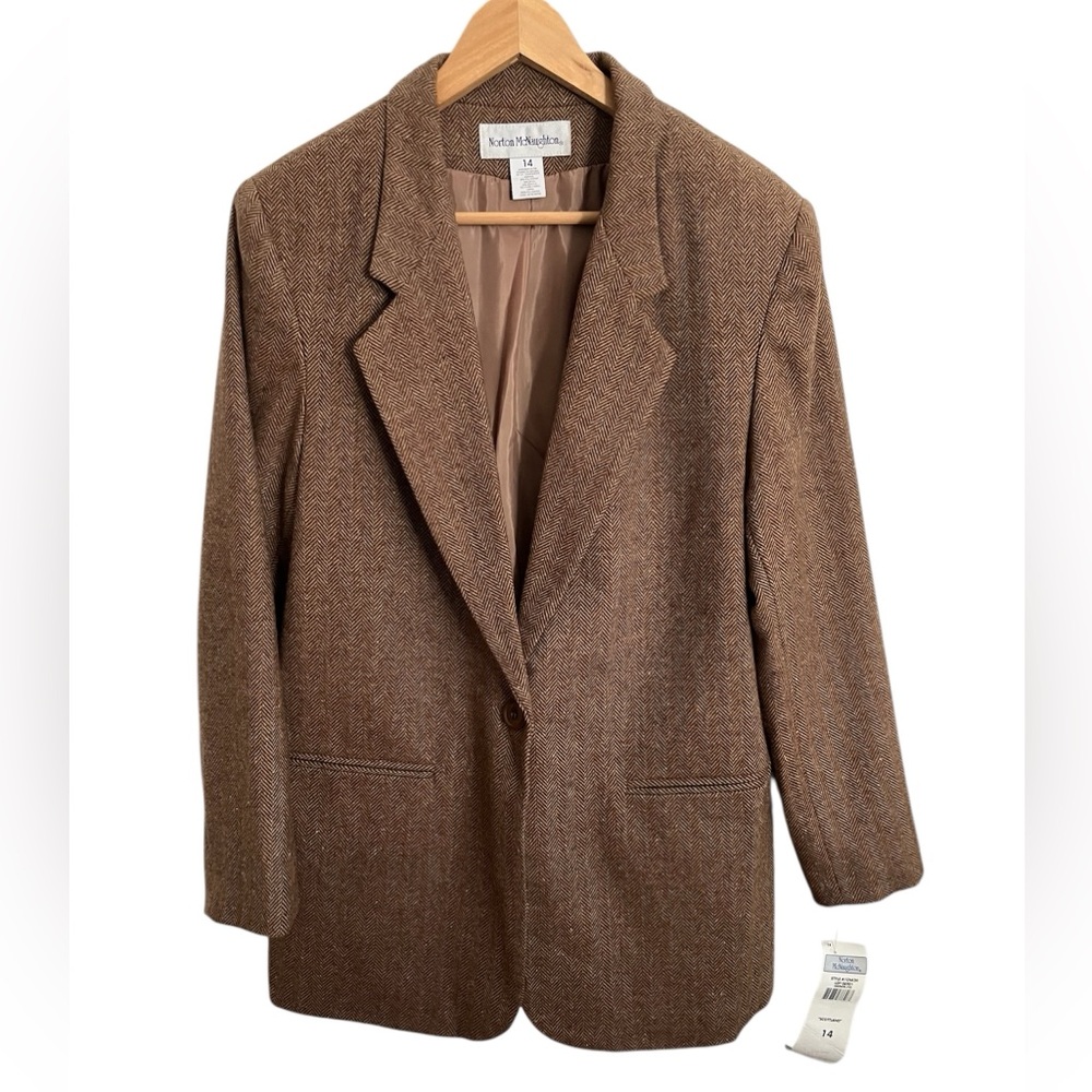 NWT Norton McNaughton Sz14 Med Brown Herringbone Blazer